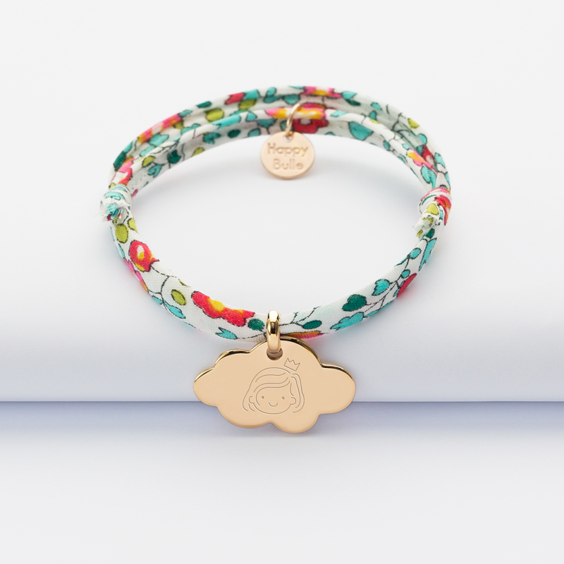 Bracelet Liberty enfant baptême personnalisé prénom médaille nuage gravée  plaqué or | HappyBulle