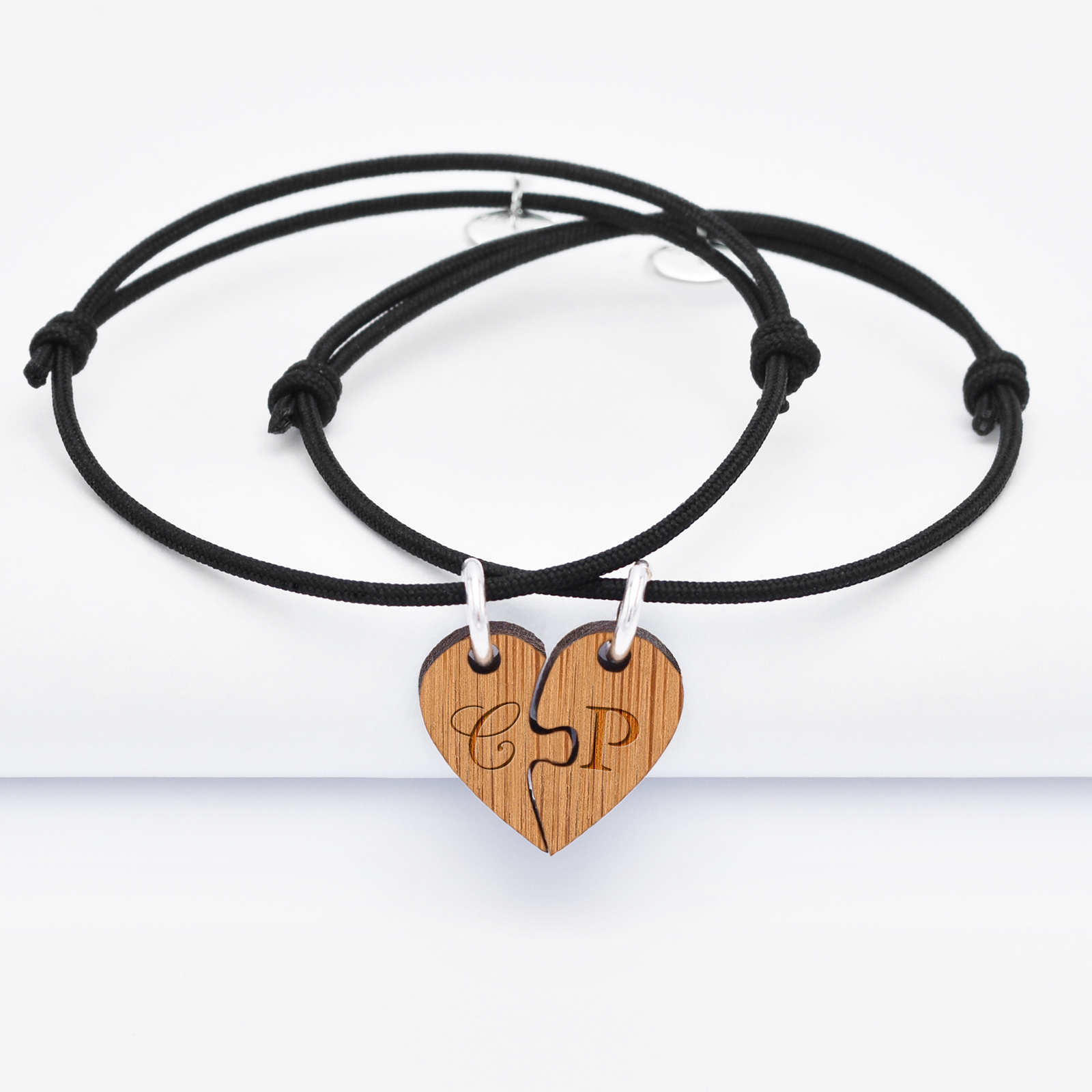 Duo "cœur inséparable" bracelets bois personnalisé médaille bois gravré |  HappyBulle