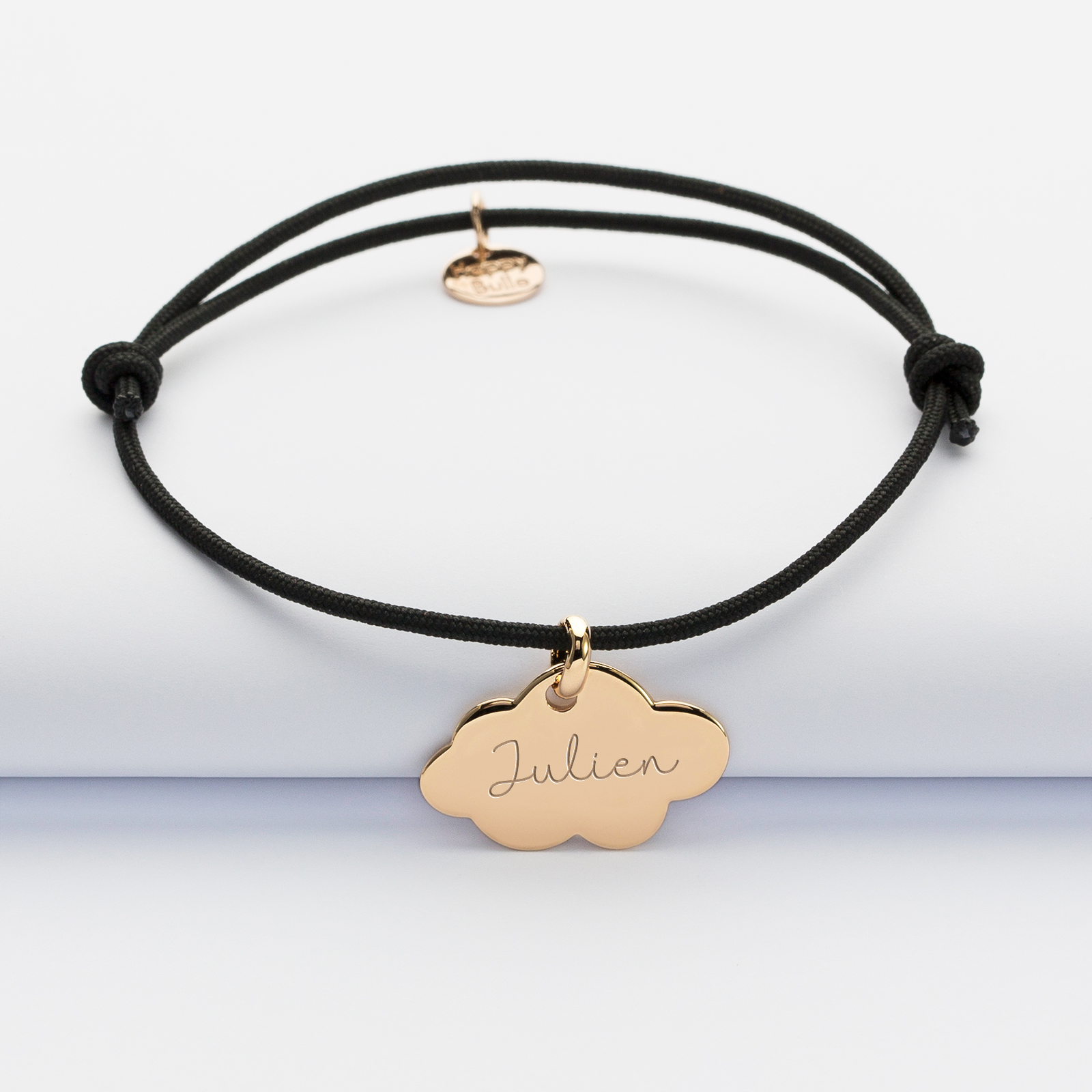 Bracelet plaqué or enfant cordon élastique médaille personnalisée gravée  nuage 20x14 mm - Happybulle x Barbapapa