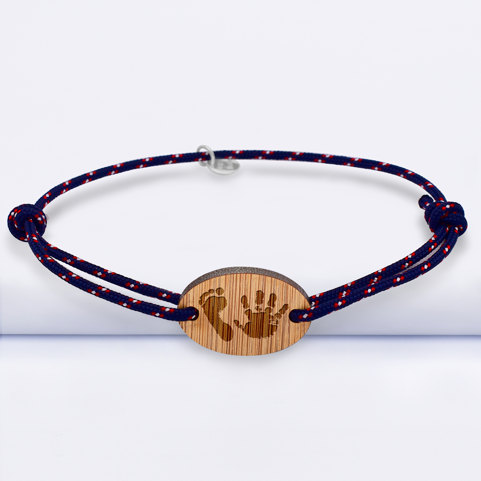 Bracelet homme cordage double marine personnalisé médaille gravée bois  ovale 25x17 mm - Cadeau