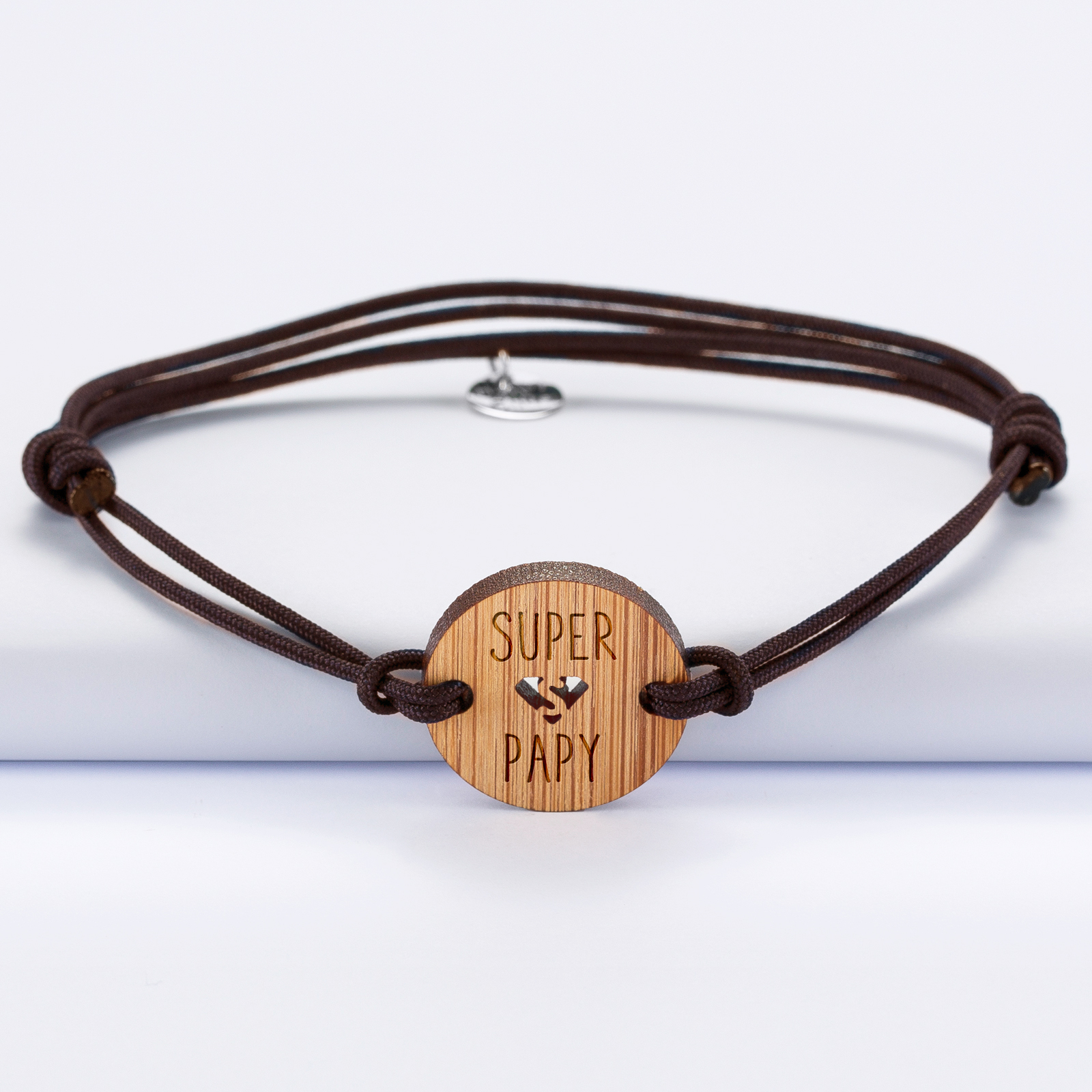 Bracelet "Super papy" médaille bois gravé édition spéciale | HappyBulle