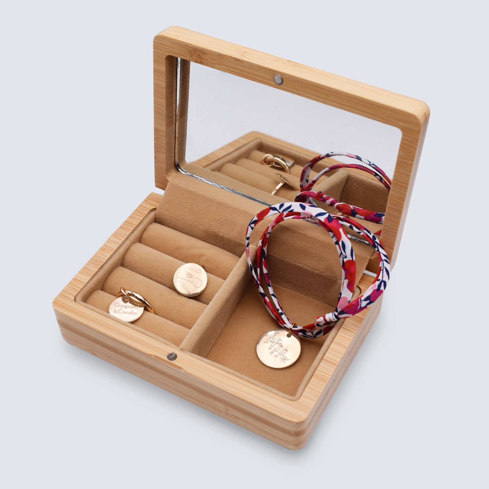 Boîte à bijoux en bois et velours personnalisée 12x8,5 cm gravée |  HappyBulle