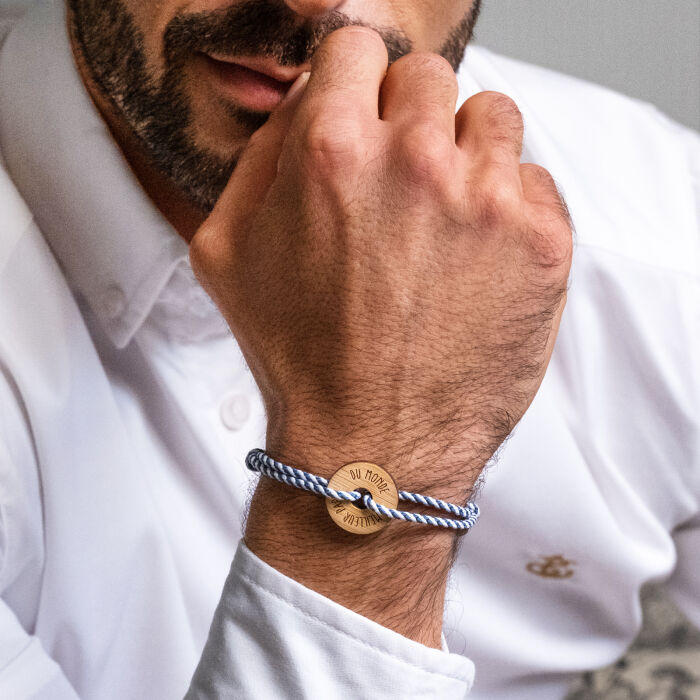 Bracelet made in france personnalisé homme cordon tressé médaille 21 mm  bois cible ronde gravée | HappyBulle