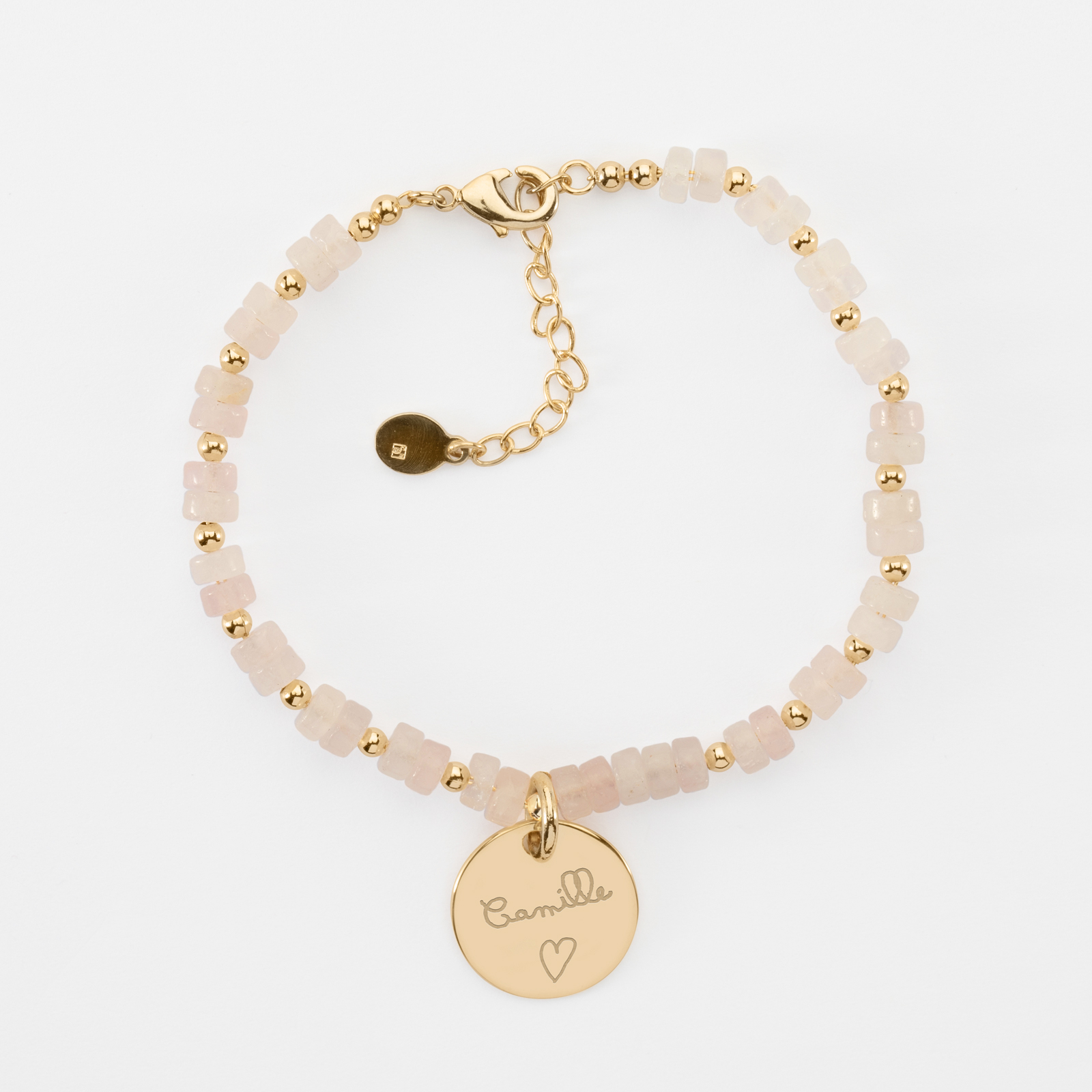 Bracelet personnalisé perles élastique médaille argent ronde 15 mm