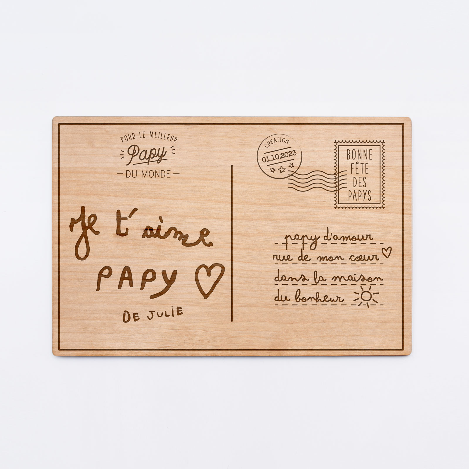 Cadre personnalisé carte postale "Bonne fête papy" bois gravé 15x10 cm |  HappyBulle