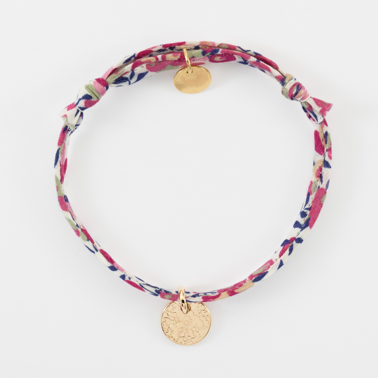 Bracelet enfant personnalisé Liberty médaille initiale coeur gravée plaqué  or 10 mm