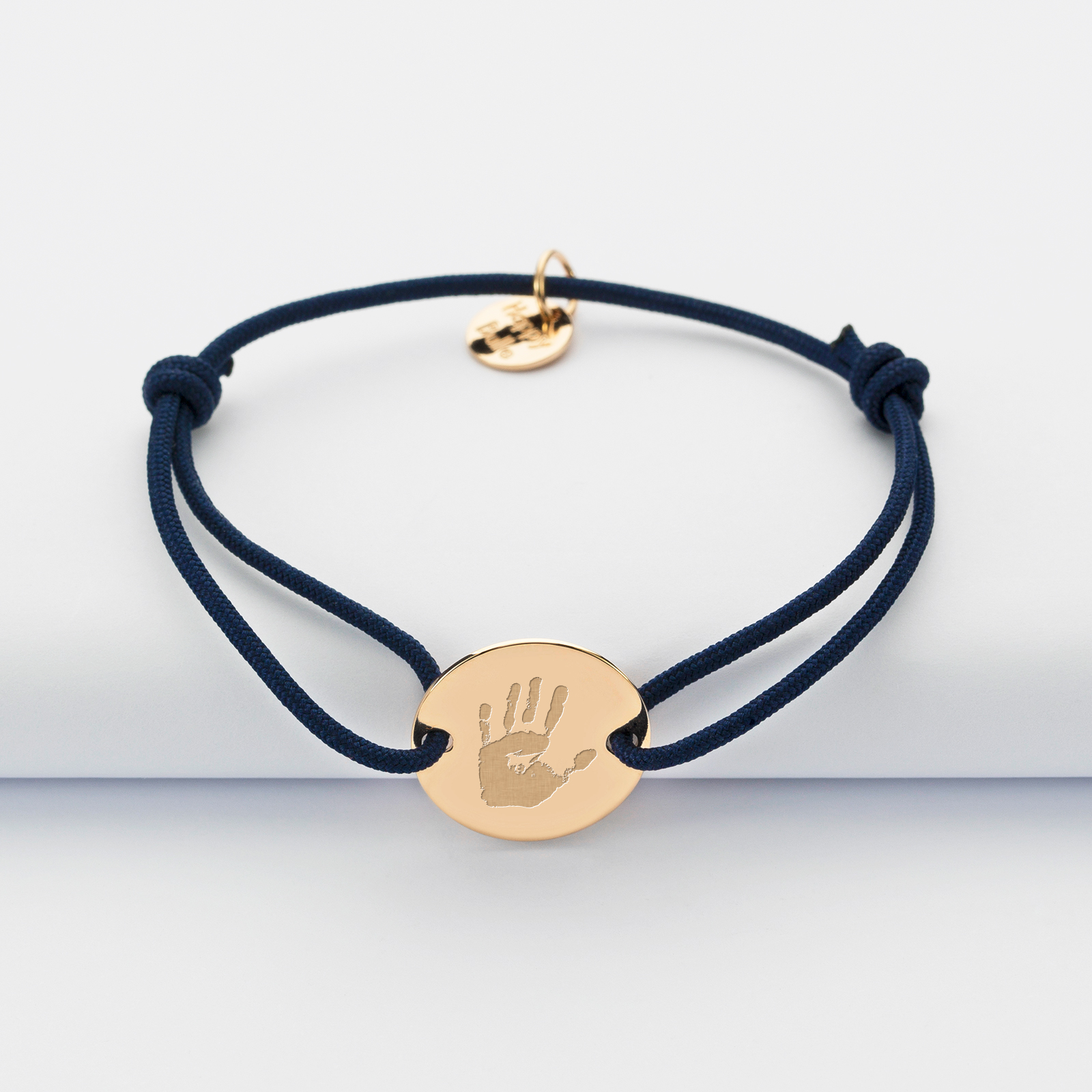 Bracelet plaqué or enfant personnalisé cordon élastique médaille gravée  martelée 15 mm