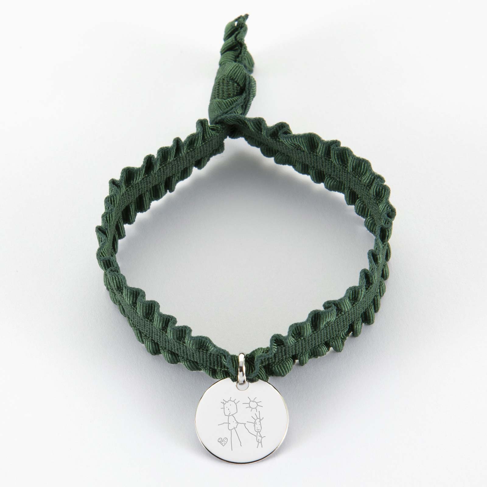 Coffret personnalisés enfant de bracelets cordons interchangeables  élastiques médaille argent martelée gravée 15 mm