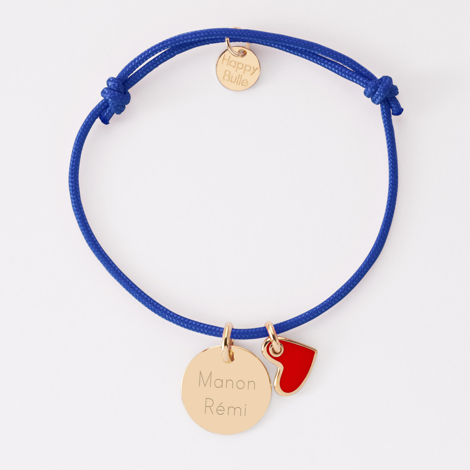 Bracelet plaqué or enfant personnalisé médaille 10 mm gravée et breloque  coeur 10 mm email