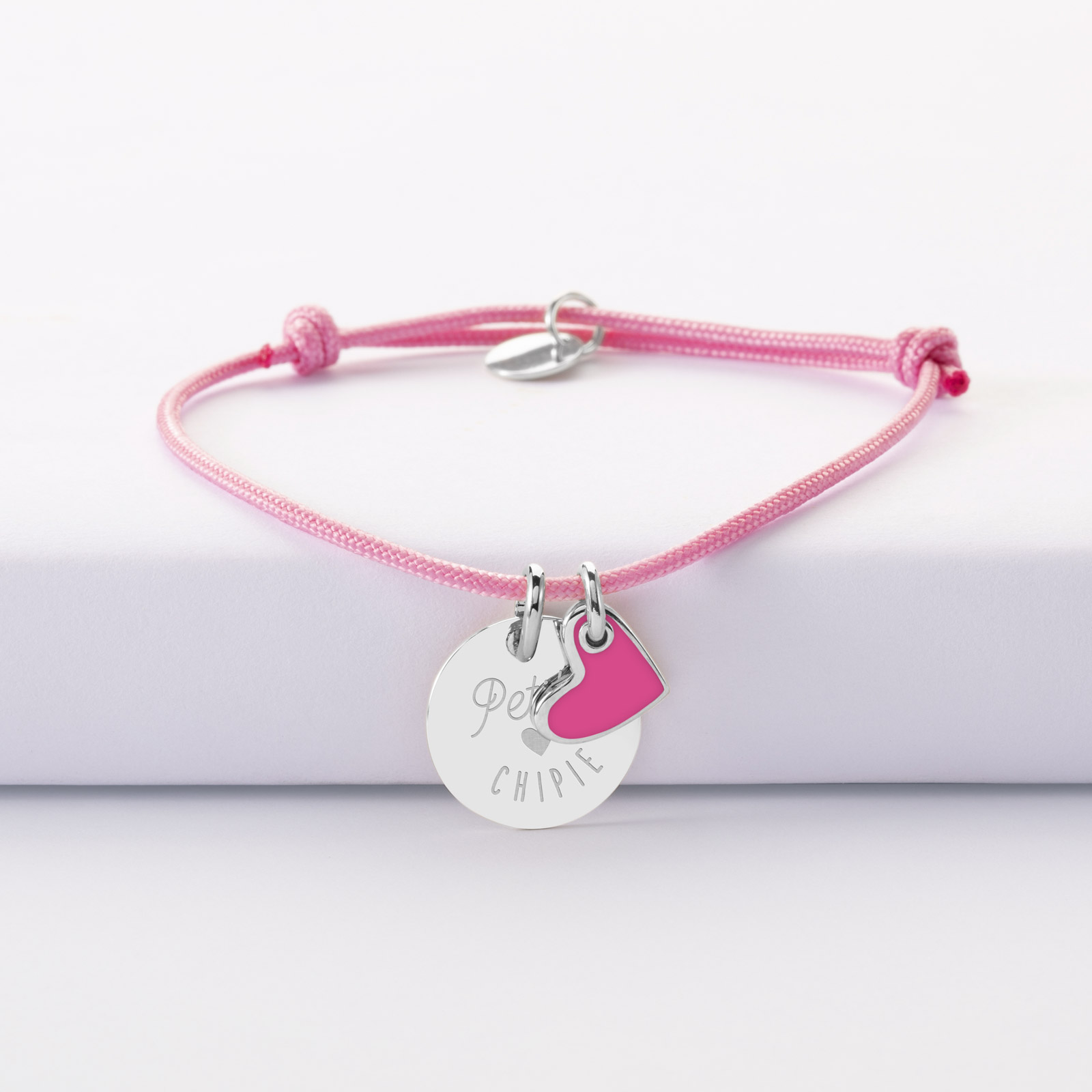 Bracelet cordon enfant Mini jeton coeur (argent 925°)